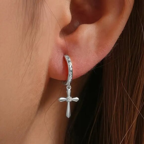 18K White Gold Womens 1ct Diamond Hanging Cross Earrings 18 Karat Silver Jewelry